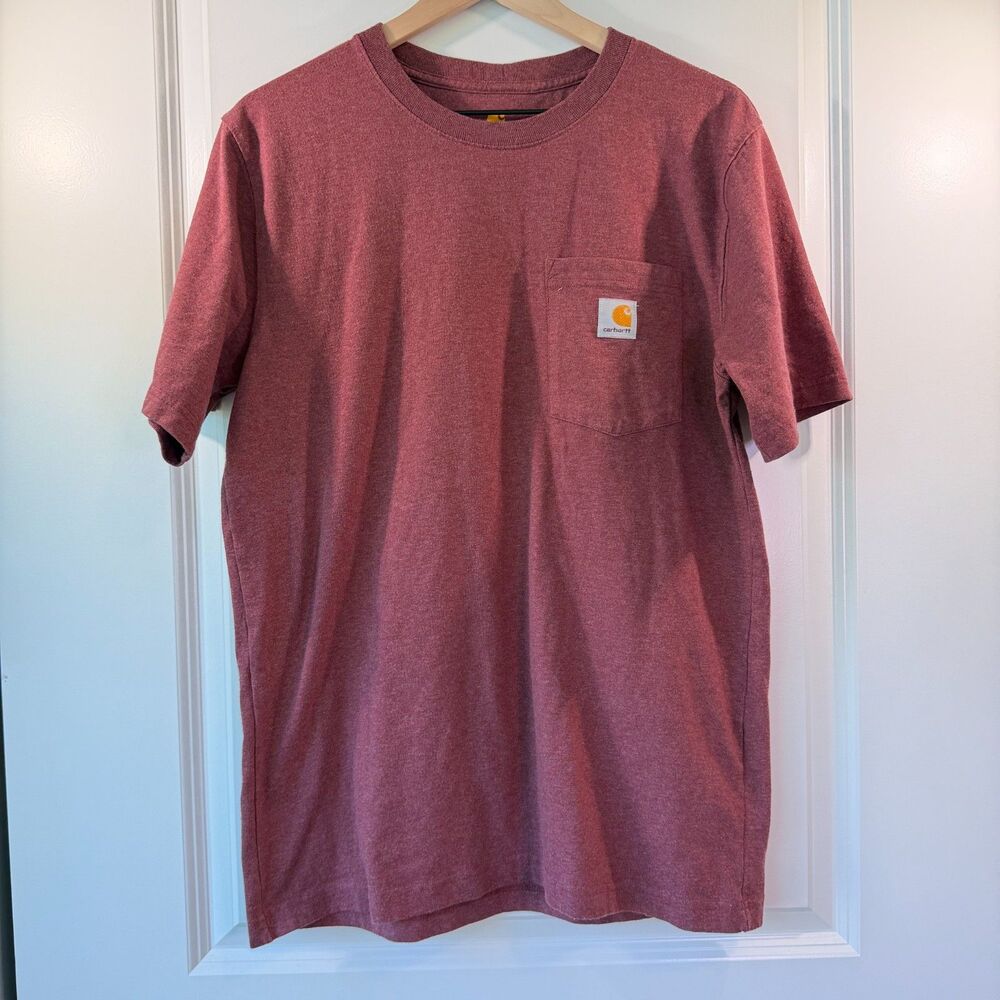 Carhartt Relaxed Fit Pocket T Shirt Men's M Burgundy Heather Short Sleeve Logo